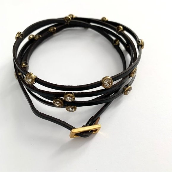 Women's Wrap Bracelet Faux Leather Adjustable Rhinestone Black - Picture 13 of 15